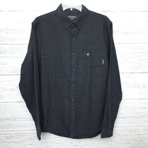 New Eddie Bauer Men's Charcoal Grey Plaid Flannel Shirt Button Up Classic Fit S